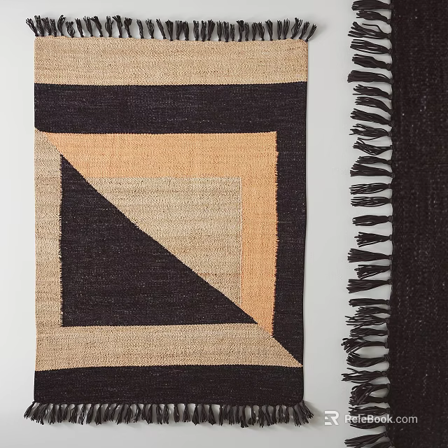 Modern Square Rug With Geometric Pattern Neutral And Warm Tones Fringed Edges 3d model 