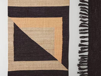 Modern Square Rug With Geometric Pattern Neutral And Warm Tones Fringed Edges 3d model