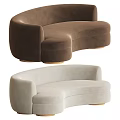 Curved Design Brown And Light Gray Velvet Sofas With Wooden Legs For Living Room