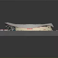 Circular Sports Stadium Model With Red Seats Green Pitch And White Roof
