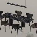 Modern Dining Table Set With Marble Top Six Chairs And Pendant Light 3d model