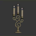Golden Candelabra With Three Lit Candles And Spiral Decorative Base