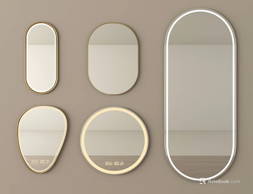 Various Shaped Decorative Mirrors With Gold And White Frames Modern Design 3d model 