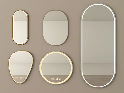 Various Shaped Decorative Mirrors With Gold And White Frames Modern Design 3d model
