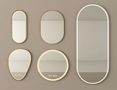 Various Shaped Decorative Mirrors With Gold And White Frames Modern Design 3d model