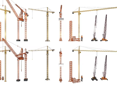Heavy Duty Industrial Cranes With Tower Structures And Various Boom Arms For Construction 3d model