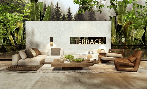 Outdoor Leisure Sofa Log Coffee Table Corner Sofa Single Sofa Jewelry Ornaments Combination 3d model