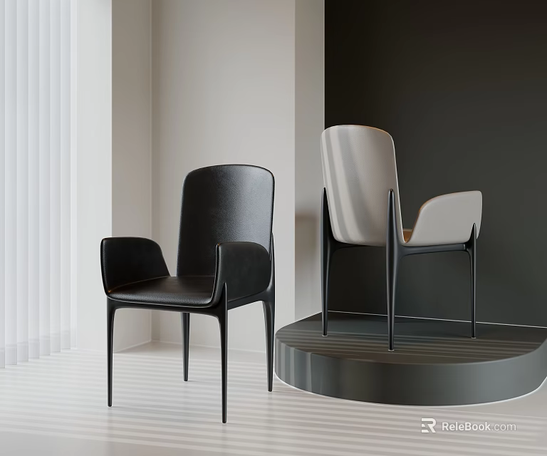 Sleek Modern Dining Chairs With Black And Beige Upholstery And Slim Metal Legs 3d model 