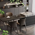 Modern Kitchen Interior With Marble Island Dining Table Chairs And Cabinets 3d model