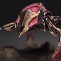 Biomechanical Beetle like Creature with Metallic Exoskeleton Red Internal Structure Sharp Legs 3d model
