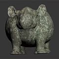 Antique Bronze Rhinoceros Shaped Decorative Vessel With Green Patina And Classic Design
