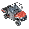 Red And Black Utility Vehicle With Four Seats Large Tires And Cargo Bed