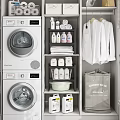 Organized Bathroom Cabinet Rack With Towels Detergent And Storage Baskets