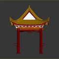 Traditional Chinese Architecture Red Pavilion With Yellow Curved Roof And Decorative Railings
