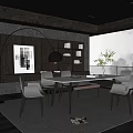 Modern Restaurant Interior With Dining Table Chairs Arc Lamp Bookshelves And Scenic View