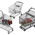 Public Shopping Carts In Retail Facility Filled With Assorted Goods 3d model