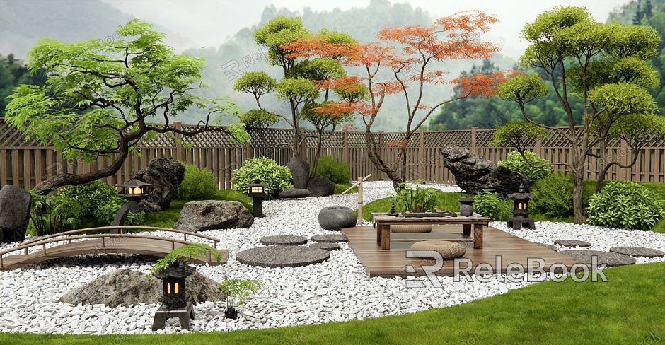 Japanese-style dry landscape courtyard landscape model