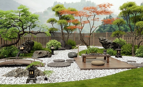 Japanese-style dry landscape courtyard landscape 3d model