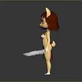 Detailed Cartoon Cat Ear Character With Red Brown Hair Tribal Outfit Holding Dagger