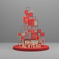 Red Geometric 3D Structure With Multiple Squares And Happy New Year Text 3d model