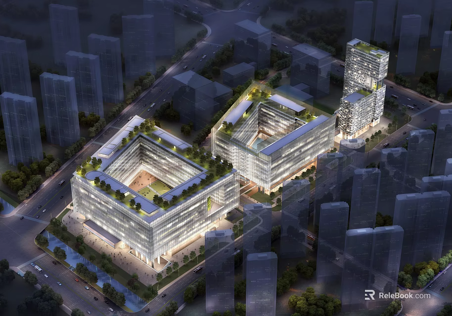 Aerial Planning View Of Modern Urban Buildings With Green Roof Design 3d model 