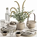 Neutral Tones Dinnerware Set With Teapot Glassware Greenery And Macarons