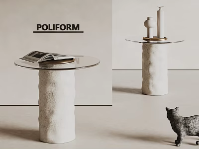 Round Glass Top Side Table With Textured White Base And Decorative Accents 3d model