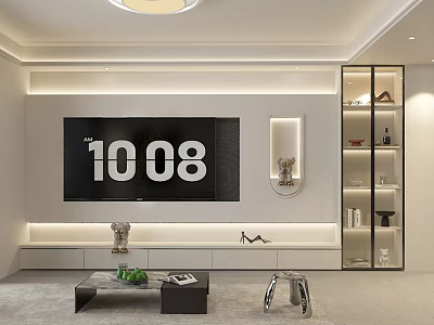 Modern Living Dining Room Interior With TV Wall Glass Display Cabinet And Decorations 3d model