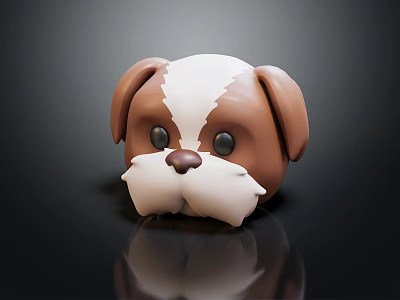 Cute Brown And White Puppy Doll With Big Eyes And Cartoon Style Design 3d model