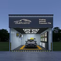Car Waxing And Protection Film Service Garage With Vehicle Inside Yellow Lines And Lighting