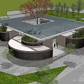 Modern Circular Building Design With Open Roof Tree And Green Plants Entrance