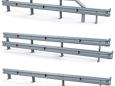 Metal Road Fences With Different Structures And Red Markers 3d model