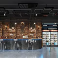 Industrial Style Restaurant Interior With Gray Walls Dining Tables Chairs Shelves And Lighting Fixtures