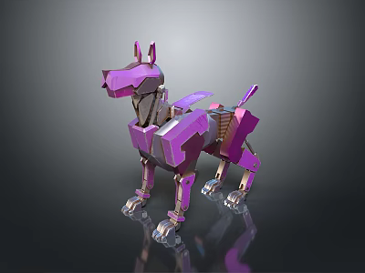 Purple Low Poly 3D Dog Model With Geometric Design And Metallic Accents 3d model