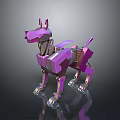 Purple Low Poly 3D Dog Model With Geometric Design And Metallic Accents