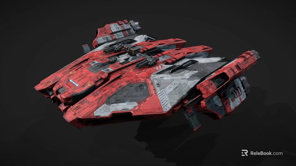 Advanced Futuristic Red And Gray Cosmic Spaceship With Detailed Interstellar Exploration Structure 3d model 