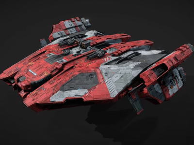 Advanced Futuristic Red And Gray Cosmic Spaceship With Detailed Interstellar Exploration Structure 3d model