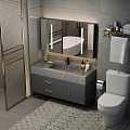 Modern Bathroom Vanity With LED Mirror Marble Countertop Cabinet And Towel Rack