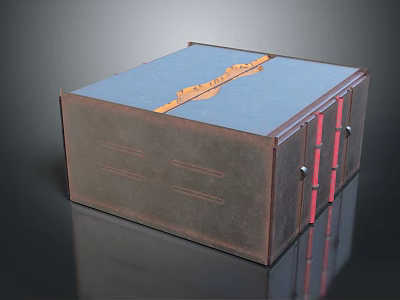 Brown Metal Hardware Toolbox With Blue Top Surface Orange Decorative Strip And Red Side Handles 3d model