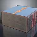 Brown Metal Hardware Toolbox With Blue Top Surface Orange Decorative Strip And Red Side Handles