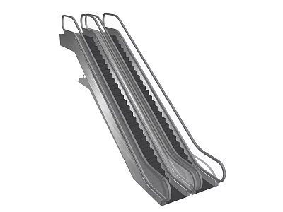 Dual Escalator With Metal Handrails And Moving Steps For Public Buildings 3d model