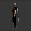 Man with Mechanical Arm and Long Rifle in Cyberpunk Gray Vest and Black Pants