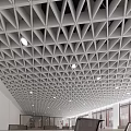 Modern Geometric Ceiling Design With Triangular Grid And Recessed Lighting 3d model