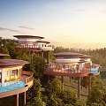 Unique Lakeside Homestay Buildings With Circular Roofs Surrounded By Lush Forests And Scenic Landscapes