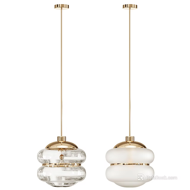 Elegant Modern Pendant Lights With Gold Hanging Rod Clear Glass And White Shade 3d model 