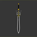 The Decorative Sword With Yellow Hilt Top Black Part And Silver Blade