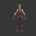 Female Game and Movie Character with Goggles Red Top Brown Pants Arm Guards Knee Pads