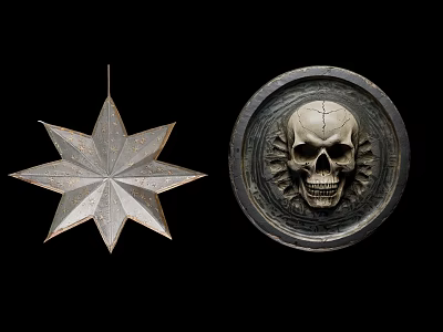 Decorative Ornaments Skull Coins Broken Octagonal Star Pendant Skull Disc Horror Decoration 3d model