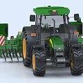 Green Agricultural Tractor With Attached Farming Implements For Efficient Agricultural Operations