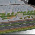 Scenic City Station Urban Landscape With Road Cars Green Trees And Buildings